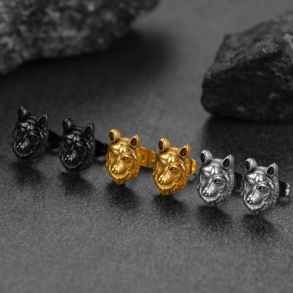 Norse Viking Wolf Stud Earrings For Men
