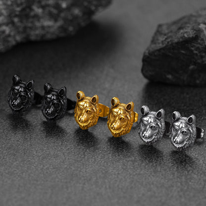 Norse Viking Wolf Stud Earrings For Men