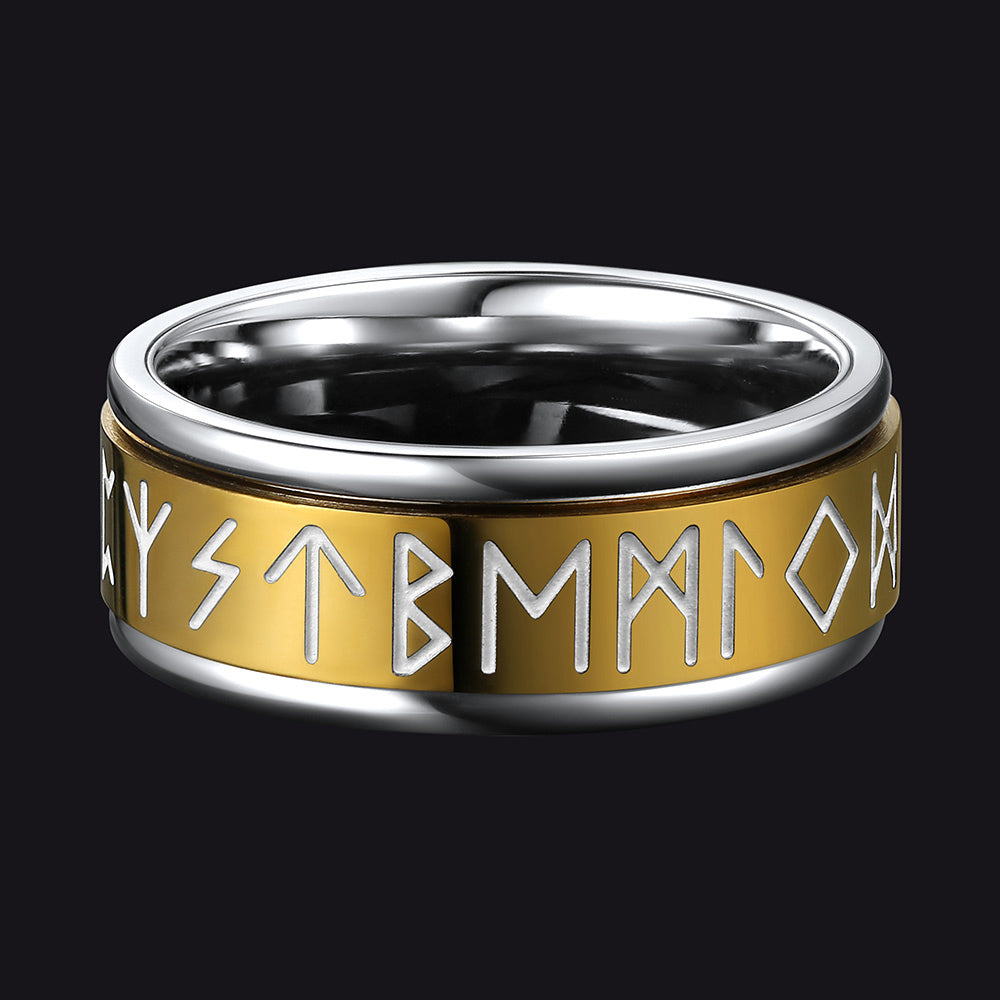 Viking Runes Fidget Anxiety Stainless Steel Ring for Men Couple