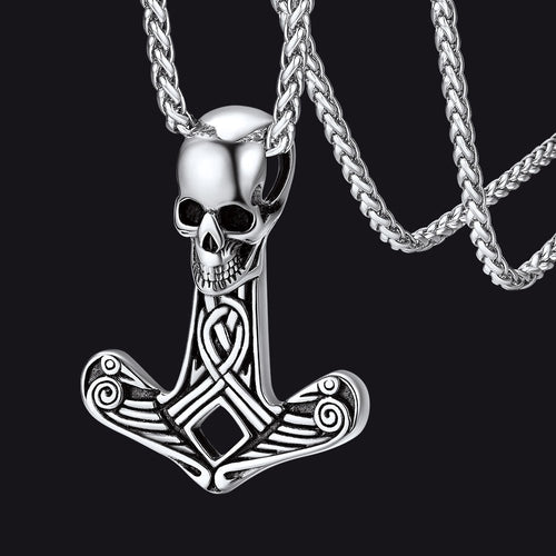 Viking Skull Spear Pendant Necklace for Men
