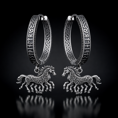 Viking Sleipnir Horse Dangle Hoop Earrings