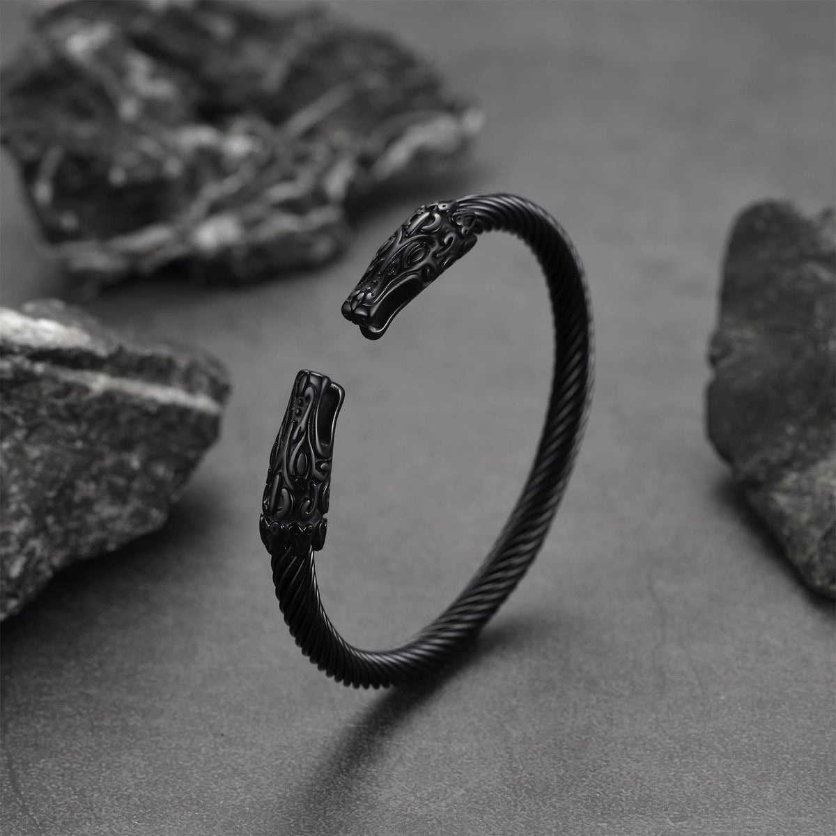 Viking Bracelet Norse Wolf Heads Cuff Bangle For Men
