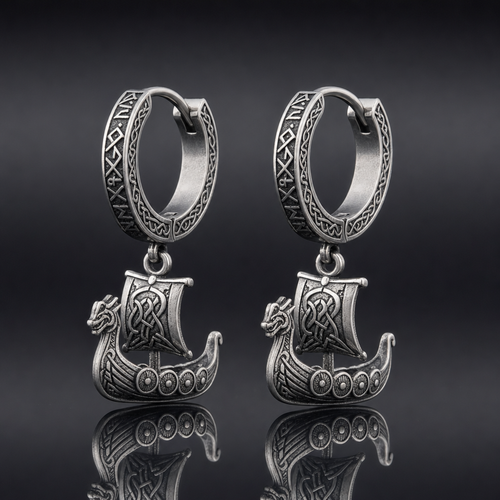 Viking Longship Drakkar Hoop Earrings