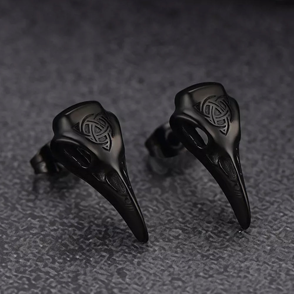 Viking Raven Skull Earrings Studs With Celtic Knot For Men