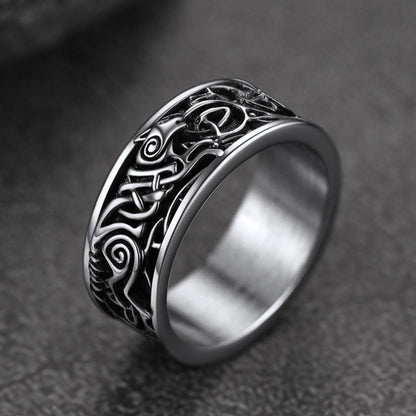 Norse Viking Celtic Wolf Ring Band For Men