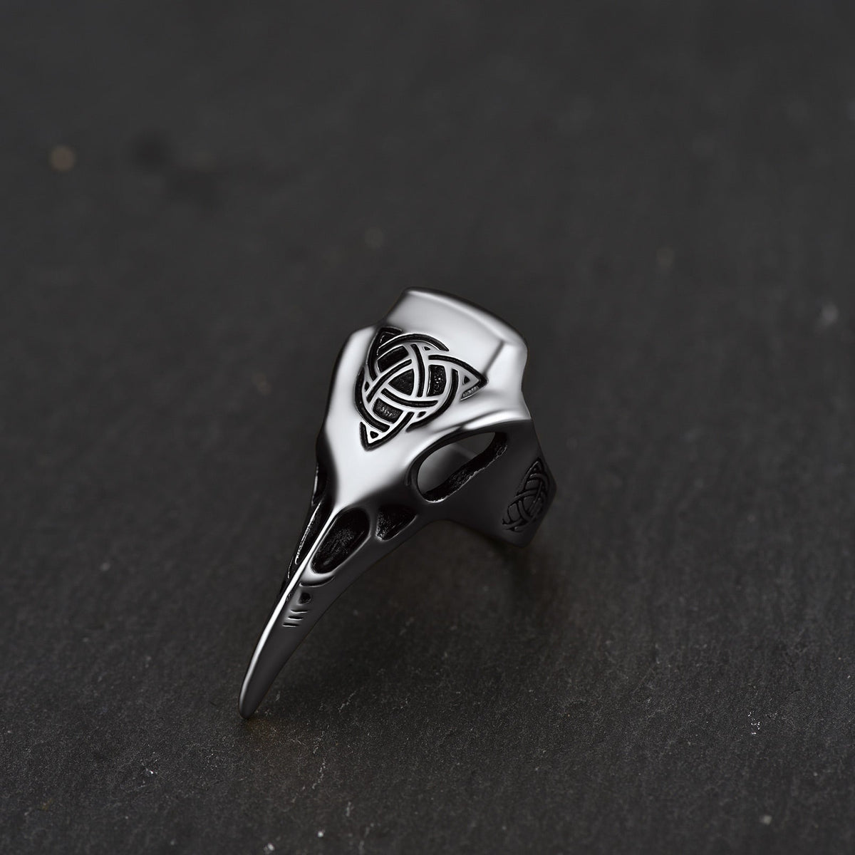 Viking Raven Skull Ring With Celtic Knot For Men