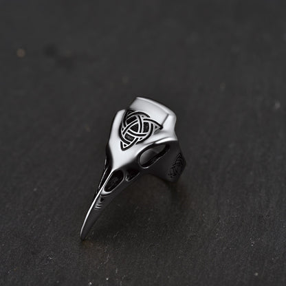 Viking Raven Skull Ring With Celtic Knot For Men