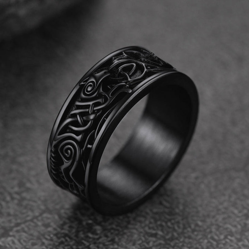 Norse Viking Celtic Wolf Ring Band For Men