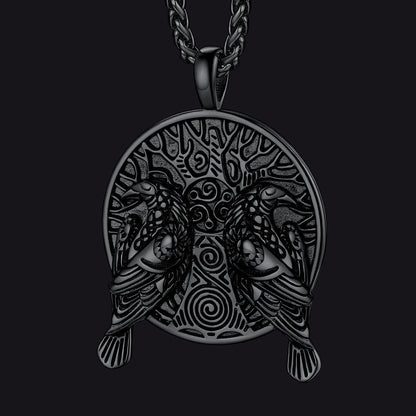 Viking Huginn And Muninn Ravens Coin Necklace For Men