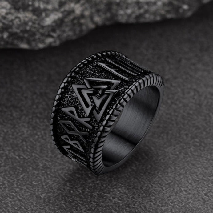 Norse Viking Valknut Ring with Rune for Men