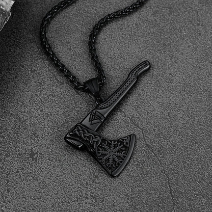Norse Viking Axe Necklace With Compass For Men