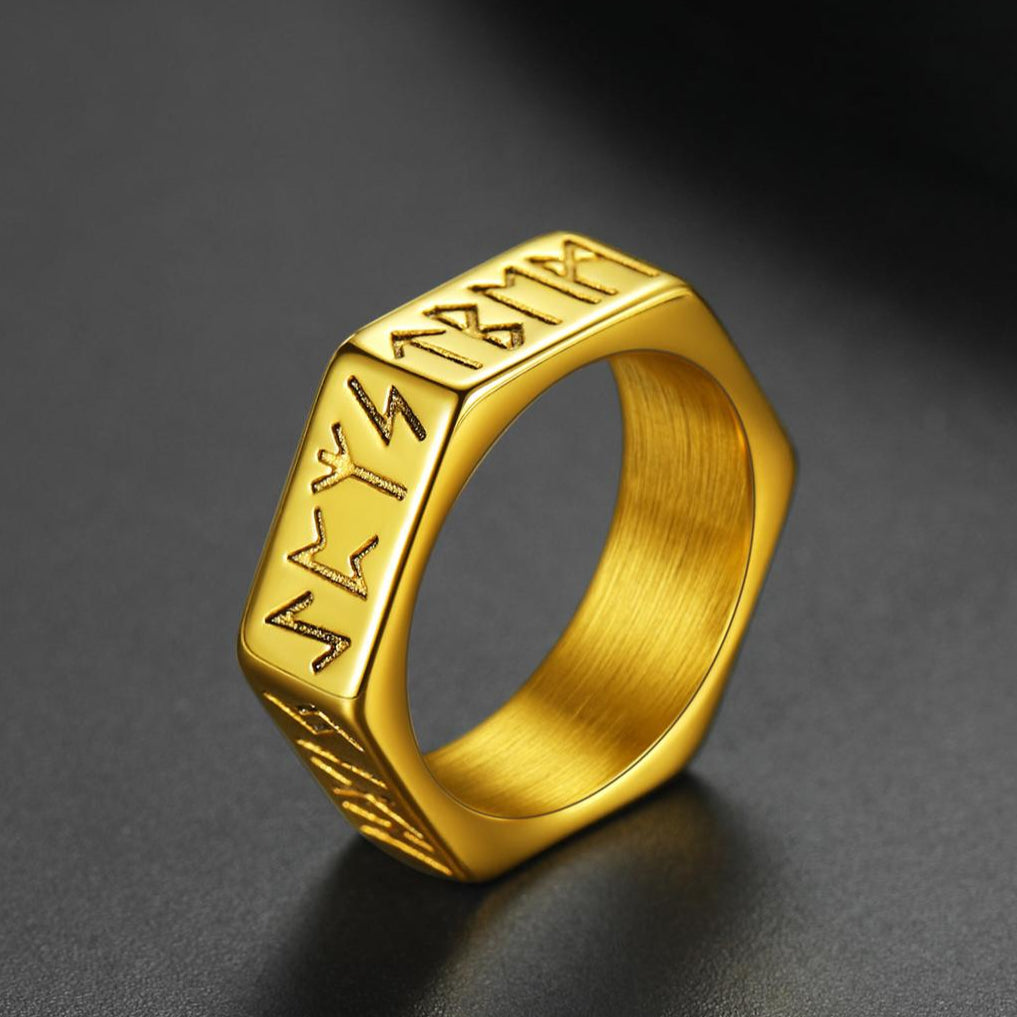 Norse Viking Hexagon Runes Band Ring For Men
