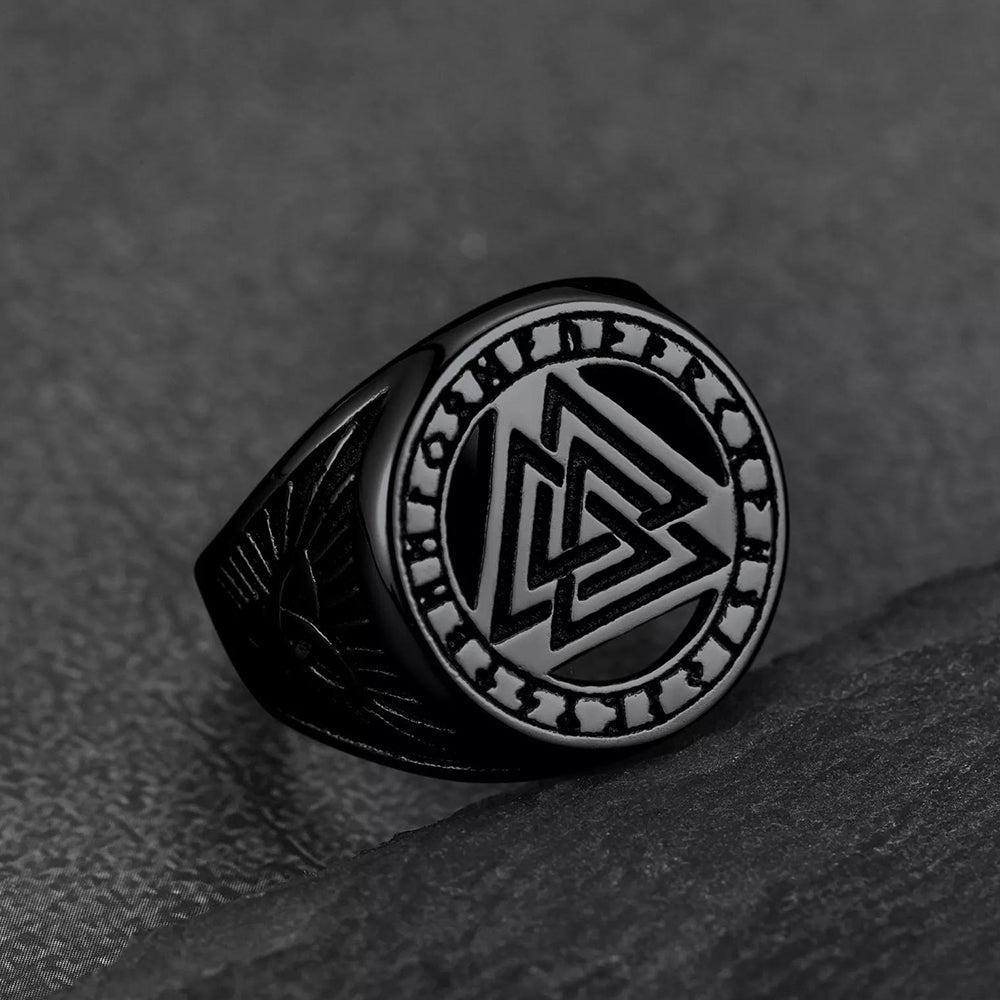 Viking Rune Valknut Signet Ring With Celtic Knot