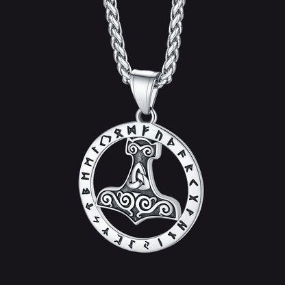 Viking Thor's Hammer Rune Pendant Necklace For Men