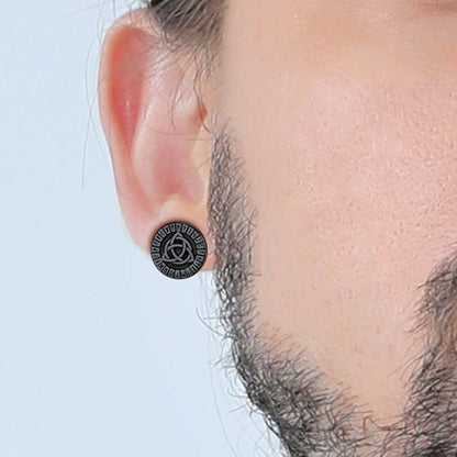 Viking Celtic Knot With Rune Stud Earrings for Men