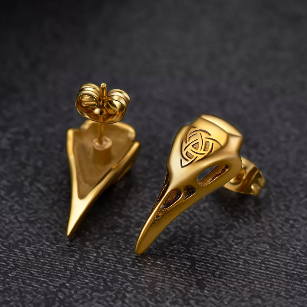 Viking Raven Skull Earrings Studs With Celtic Knot For Men