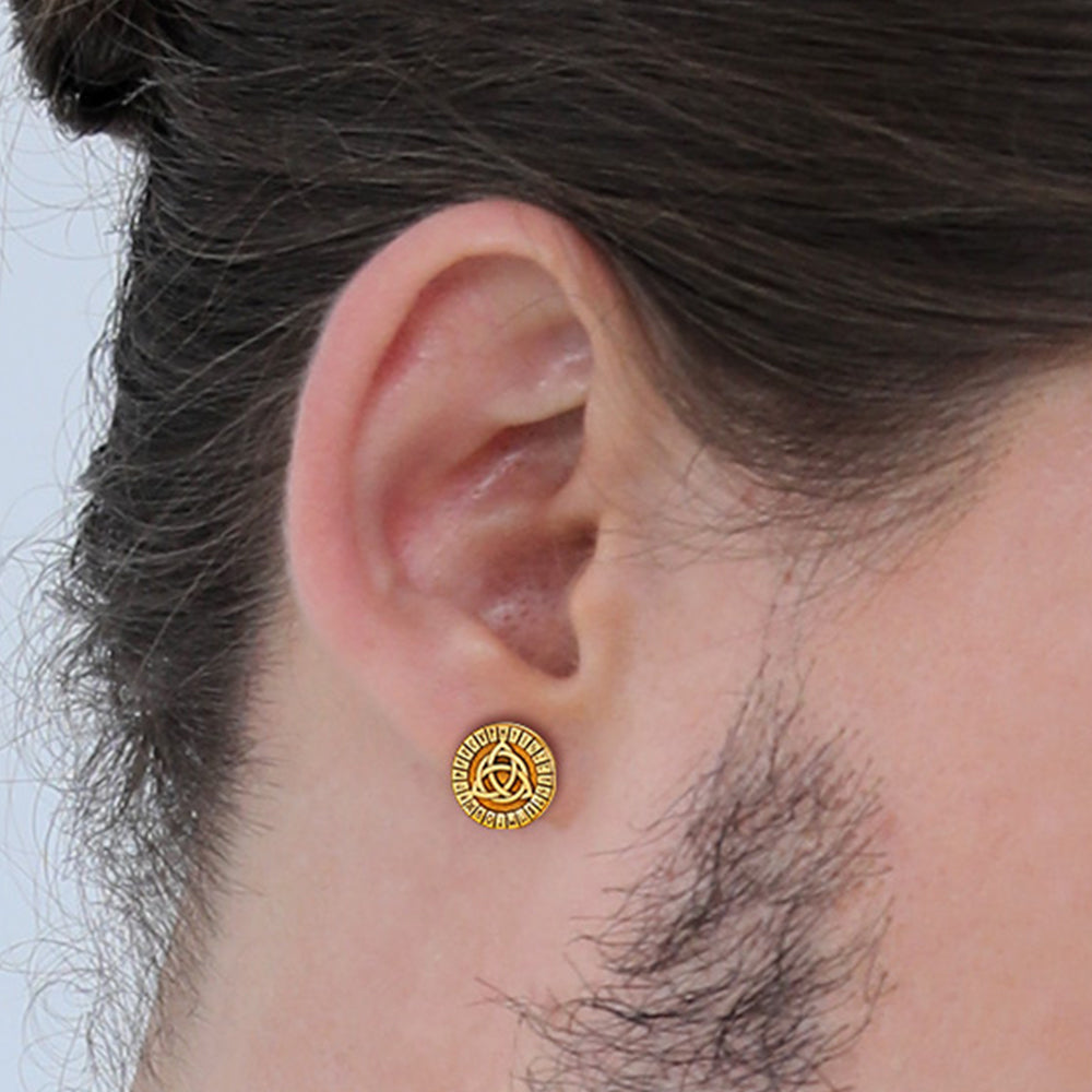 Viking Celtic Knot With Rune Stud Earrings for Men
