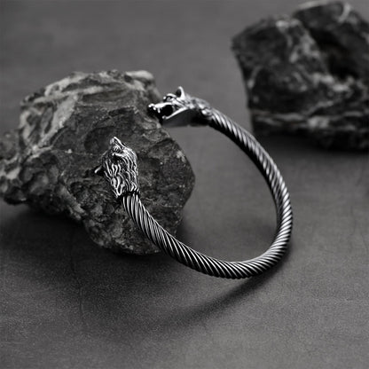 Viking Wolf Head Arm Ring Cuff Bracelet For Men