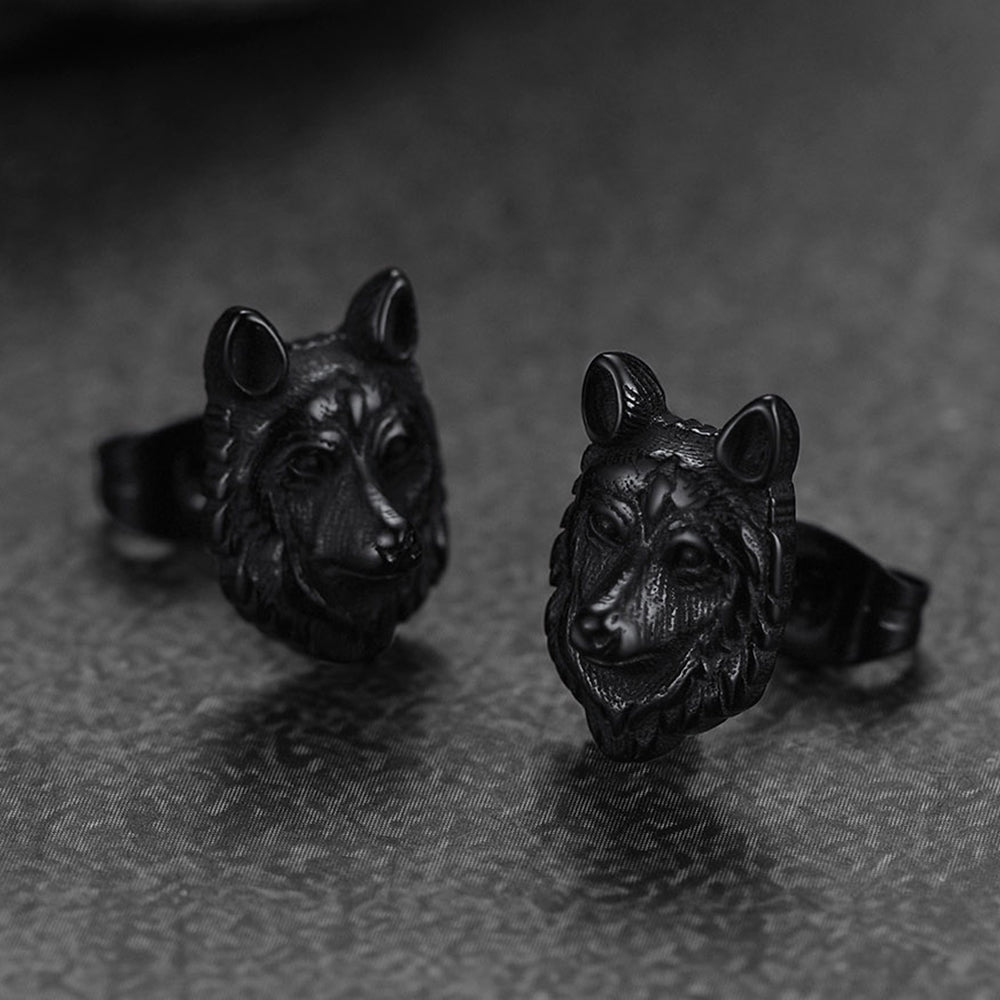 Norse Viking Wolf Stud Earrings For Men