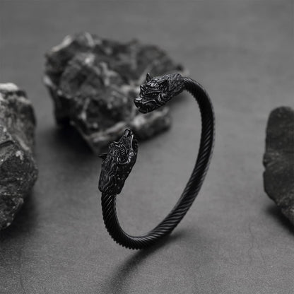 Viking Wolf Head Arm Ring Cuff Bracelet For Men