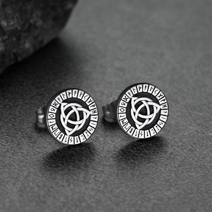 Viking Celtic Knot With Rune Stud Earrings for Men