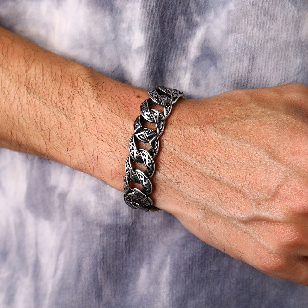 Stainless Steel Celtic Chunky Cuban Link Chain Bracelet for Men