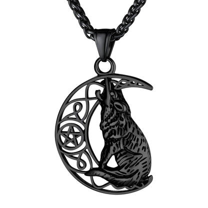 Viking Celtic Crescent Moon Wolf Necklace Jewelry for Men