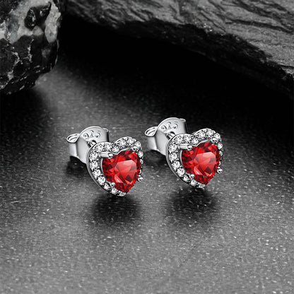 Sterling Silver Birthstone Heart Halo Stud Earrings for Women