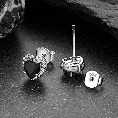 Sterling Silver Birthstone Heart Halo Stud Earrings for Women