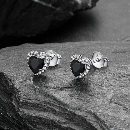 Sterling Silver Birthstone Heart Halo Stud Earrings for Women