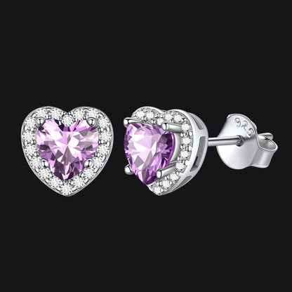 Sterling Silver Birthstone Heart Halo Stud Earrings for Women
