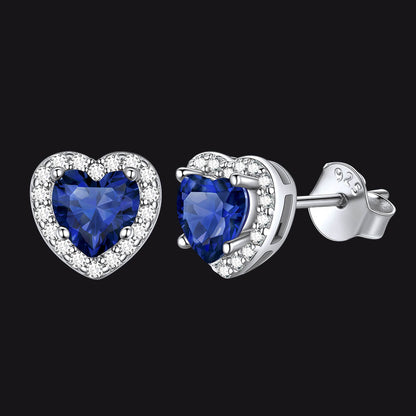 Sterling Silver Birthstone Heart Halo Stud Earrings for Women