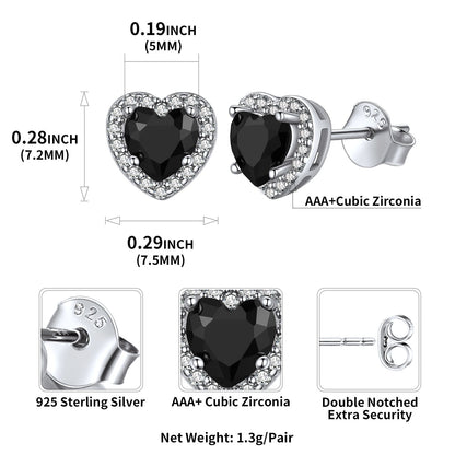 Sterling Silver Birthstone Heart Halo Stud Earrings for Women