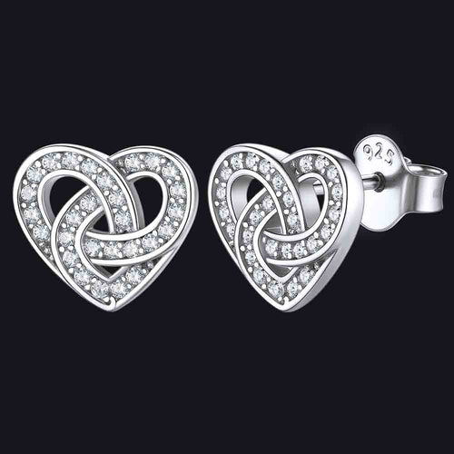 Zirconia Celtic Heart Stud Earrings for Women in Silver
