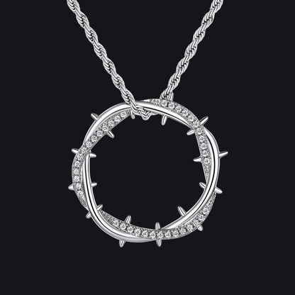 Christian Jesus Crown of Thorns Circle Pendant Necklace for Men