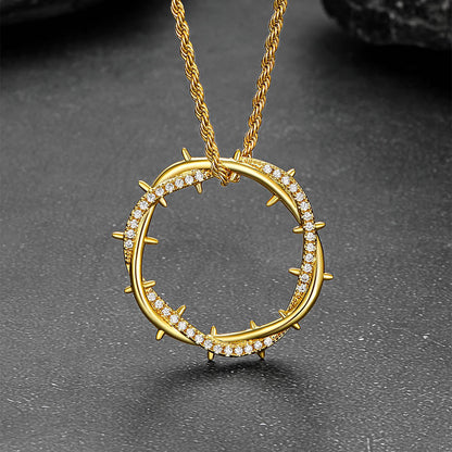 Christian Jesus Crown of Thorns Circle Pendant Necklace for Men