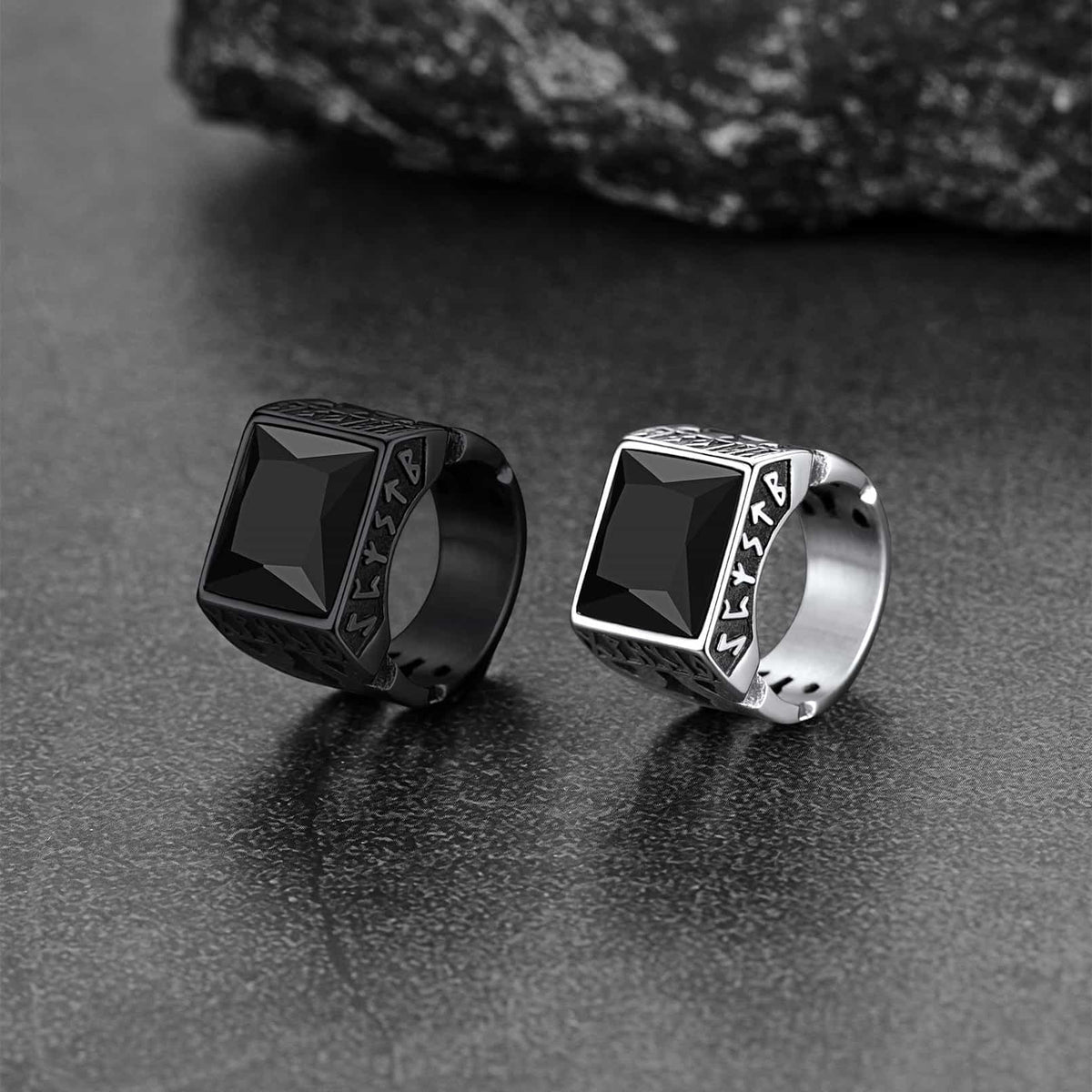 Custom Celtic Gemstone Ring With Runes for Men