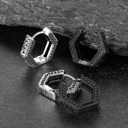 Viking Runes Hexagon Huggie Hoop Earrings for Men