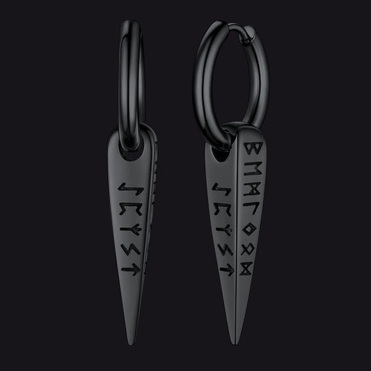 Norse Viking Runes Dangle Hoop Earrings For Men