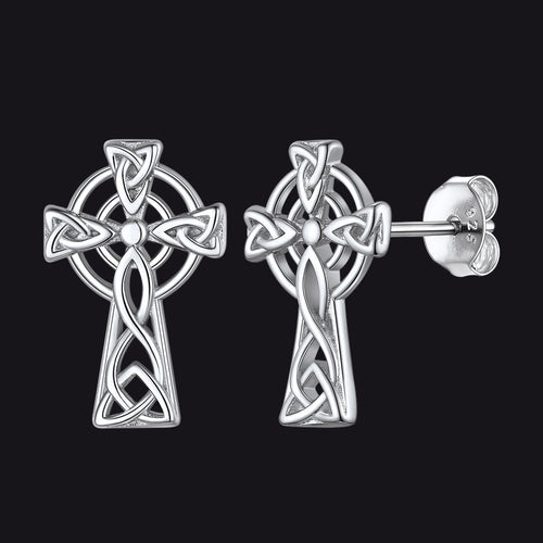Silver Celtic Cross Stud Earrings for Women