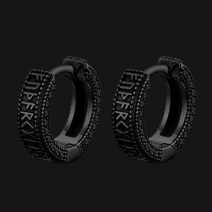 Norse Viking Runes Huggie Hoop Earrings in Sterling Silver