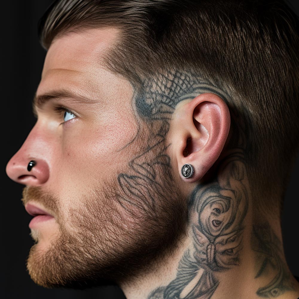 Sterling Silver Viking Wolf Head Stud Earrings For Men