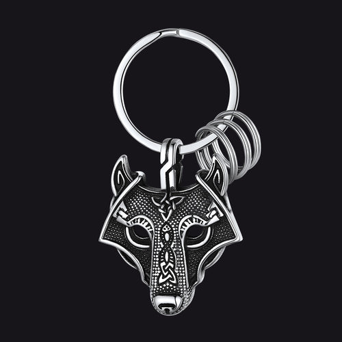 Viking Wolf Head Keychain Amulet for Men
