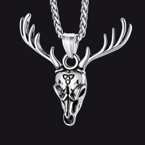 Viking Deer Necklace With Celtic Knot Christmas Gift for Men Women