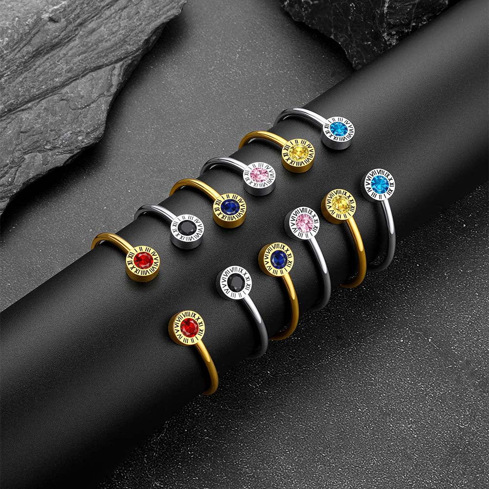 Roman Numerals Birthstone Bracelets for Men Women
