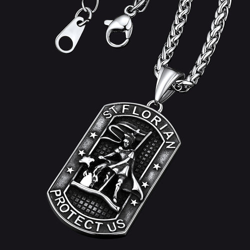 Engraved Saint Florian Dog Tag Necklace for Firefighters