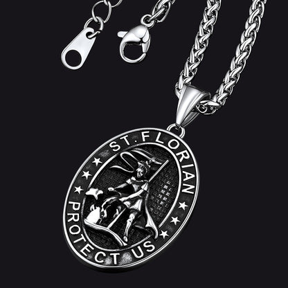 Oval Firefighter Saint Florian Medal Necklace