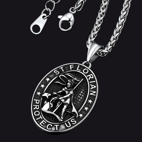 Oval Firefighter Saint Florian Medal Necklace