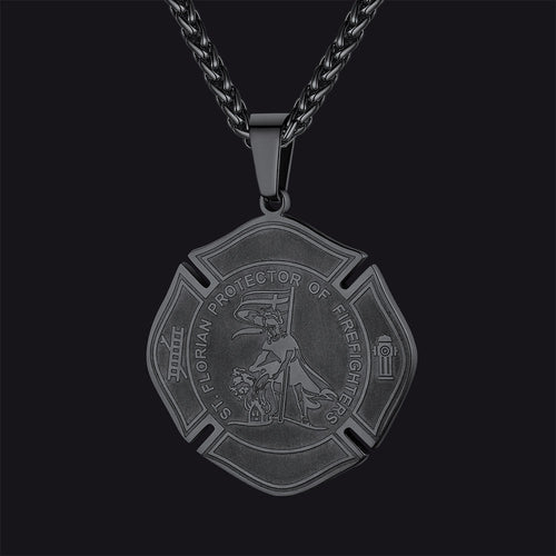Engraved Saint Florian Firefighter Necklace Gifts for Police Father Son