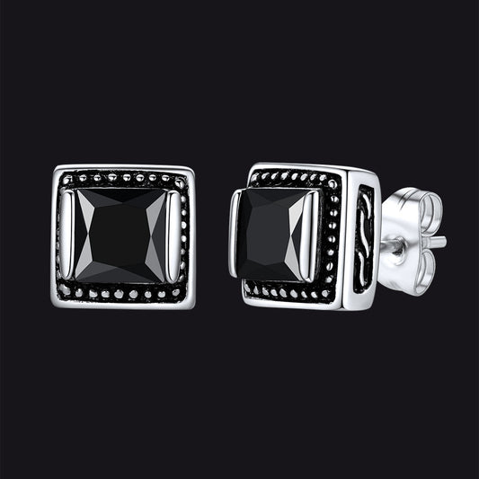 Stainless Steel Square Diamond Stud Earrings for Men